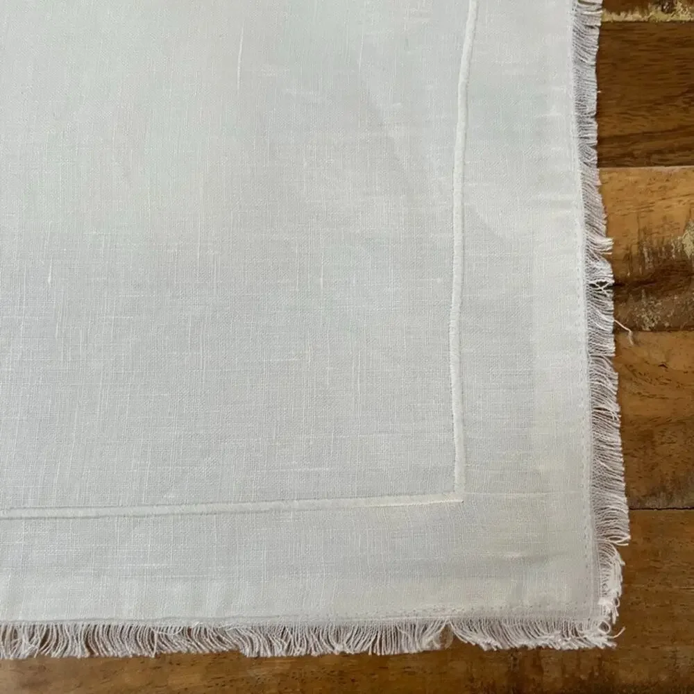 Restoration Hardware White Linen Placemat Set (4) Hemstitch Border Frayed Edges